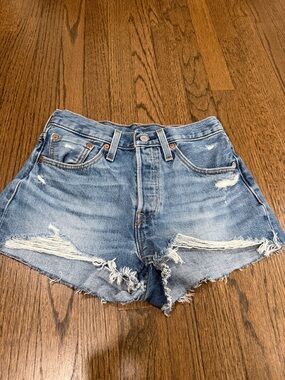 Levi's Light Blue Distressed High-Rise Denim Shorts